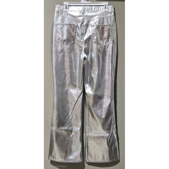 Wild Fable Women's 17 Metallic Silver High Rise Faux Leather Flare Leg Pants - Picture 5 of 8